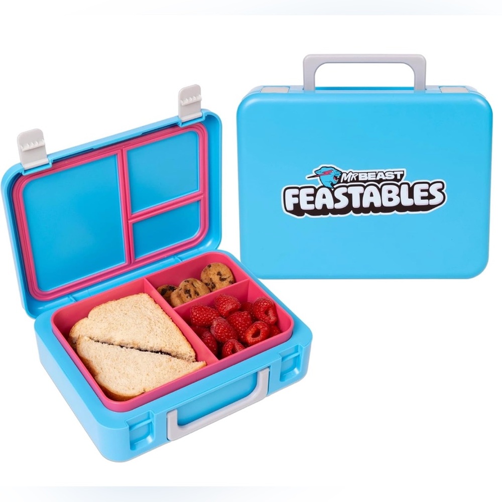 New MrBeast Feastables World’s Coolest Collectible Lunch Box BPA-Free Blue/pink
